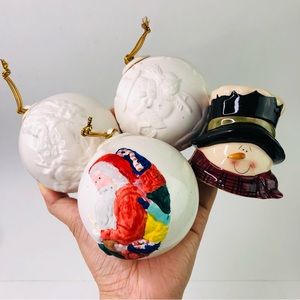Vintage Porcelain Snowman Balls Ornaments Heavy 4 pieces Holiday Christmas Decor